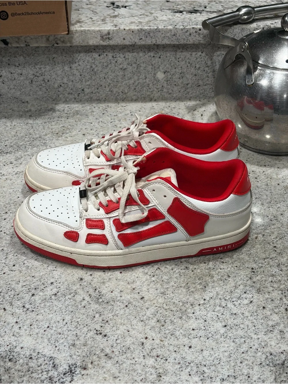 AMIRI White Leather Sneakers with Red Accents